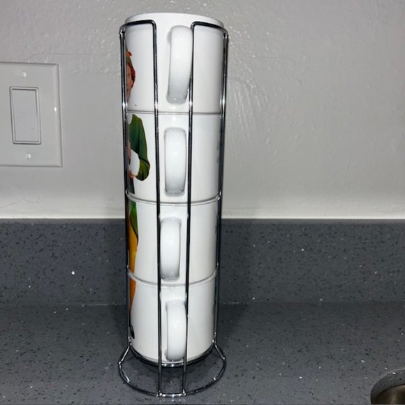 Christmas Elf Movie Will Ferrell Buddy Stack Ceramic Mug Set with Rack - Picture 2 of 5